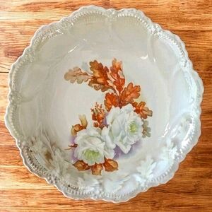 Vintage Leuchtenburg Germany Porcelain Lusterware Bowl Roses, Leaves, Autumn